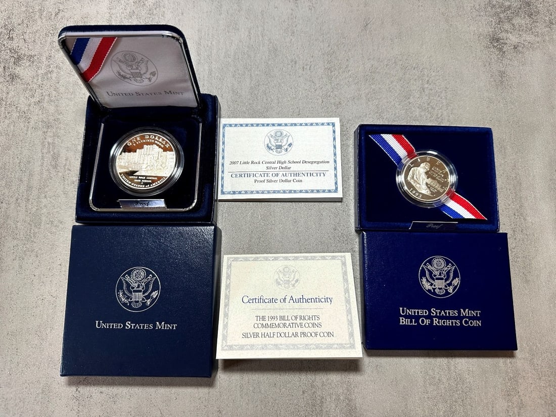 2007 Little Rock Desegregation Proof Dollar & 1993 Bill of Rights Half Dollar (1 of 3)