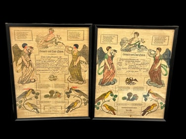 Pair of Birth and Baptism Ceremonies Documents Hand Tinted