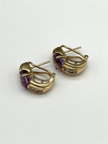 14k Gold Amethyst and Diamond Earrings