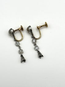 14k Gold Pair Diamond Drop Dangle Earrings