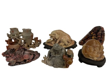 (6) Large Pieces of Carved Soapstone Figures