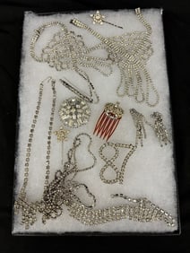 Group of Clear Rhinestone Costume Jewelry