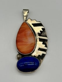 Tommy Jackson Navajo Sterling Silver Spiny Oyster Shell Lapis Pendant