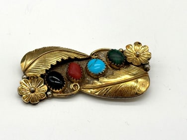 Keevin Kayana Navajo Sterling Silver & Gold Filled Brooch