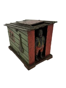 Black Americana J.E. Stevens Mechanical Bank Cabin