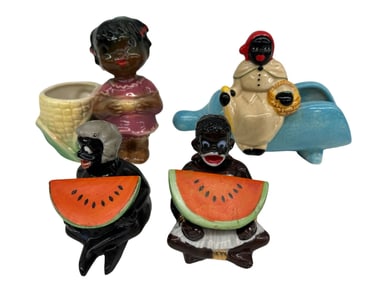 Group of Black Americana Flower Planters, Nodders