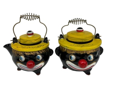 Black Americana Creamer and Lidded Sugar Porcelain