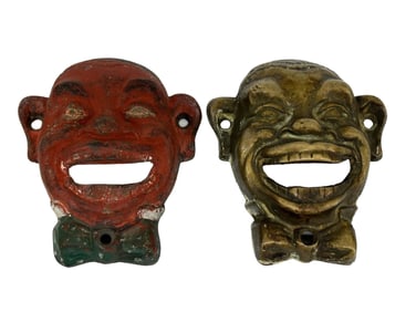 (2) Black American Bottle Openers Brass and Cast Iron