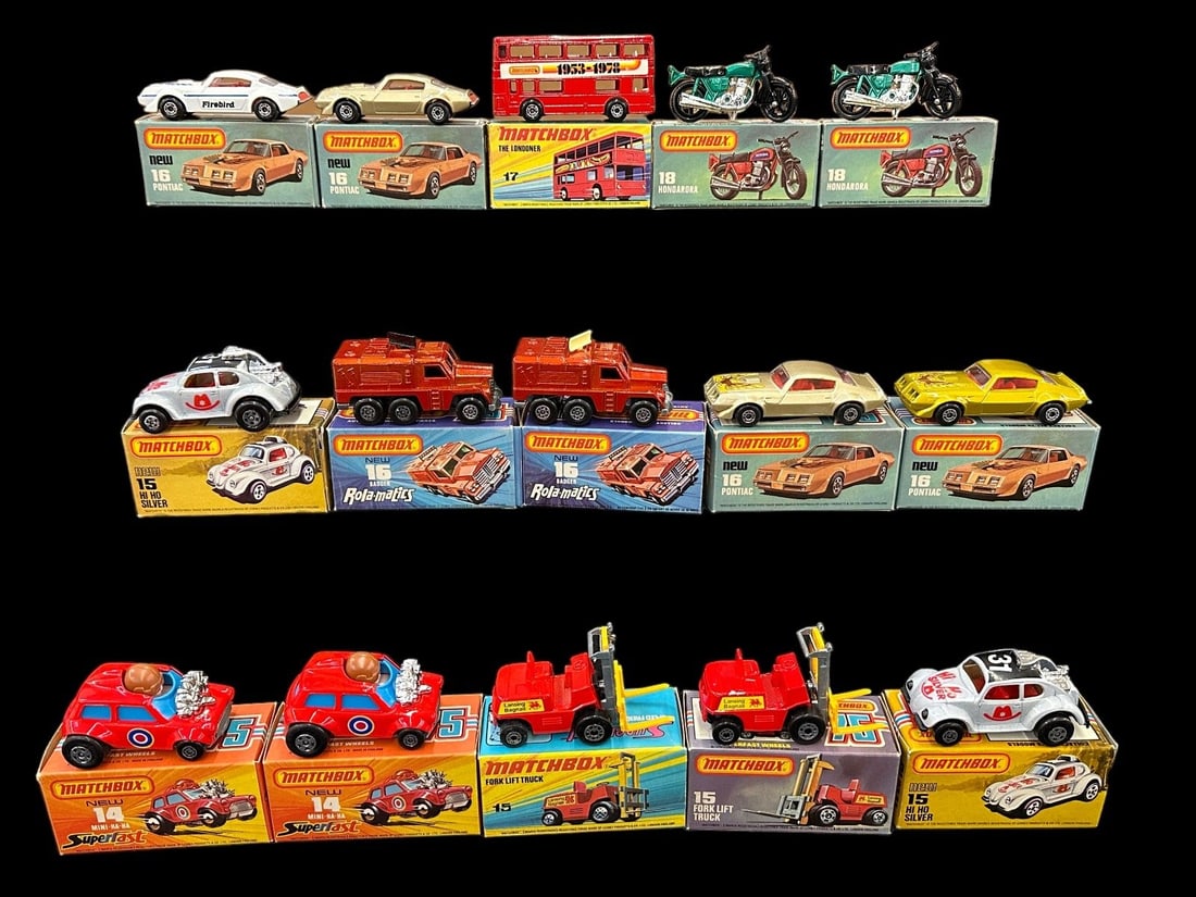 (15) Matchbox Superfast/75 Cars in Original Boxes: (15) Matchbox Superfast/75 Cars in Original Boxes: Includes No. 14-18. See pictures for cars included in this lot.