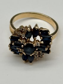 14k Gold Sapphire and Diamond Ring