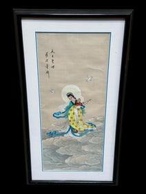 John Lu Hung Nien Painting Madonna with Child in Sky on Silk