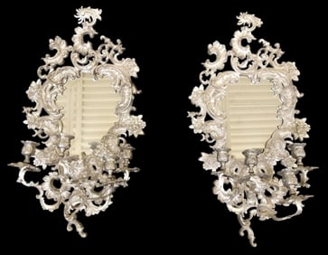Pair of 28? Figural Horned Devil Head Wall Mirror and 4 Arm Sconces