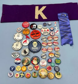 Large Group of Celluloid, Metal Pinbacks and Ribbons