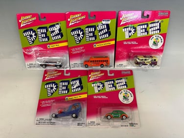 (5) Pez Johnny Lightning Die Cast Cars