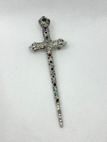 1940?s Mazer Brothers Sword Pin with 3 Lion Head Accent Points RARE