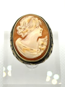 Amadeo Brass Cross Hatch Cameo Ring