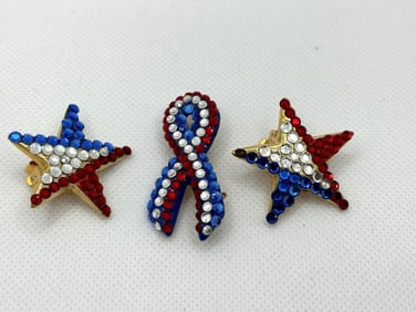 Bellini by FormArt Brooch Earring Set Patriotic Ribbon and Stars
