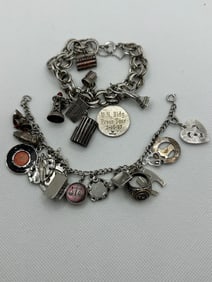 (2) Sterling Silver Charm Bracelet With 22 Charms