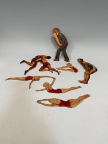 (7) Vintage Rare Cardboard Cut Outs of Swimming, Wrestling, Umpire Sports Players