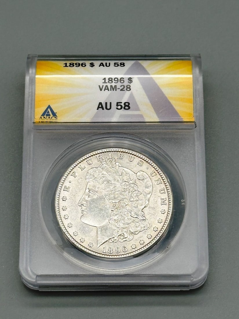 1896-P Vam-28 Morgan Silver Dollar Anacs AU 58 (1 of 2)