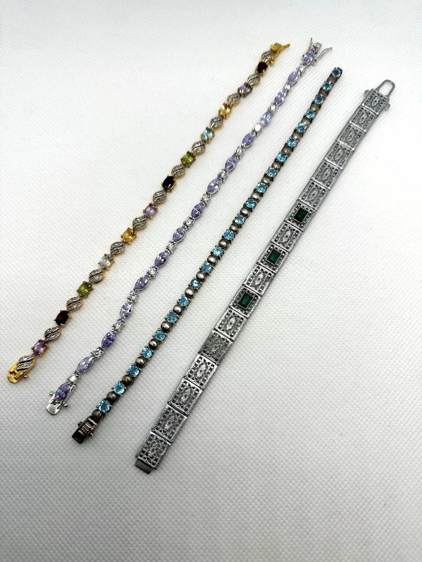 (4) Sterling Silver and Gemstone Bracelets (1 of 4)