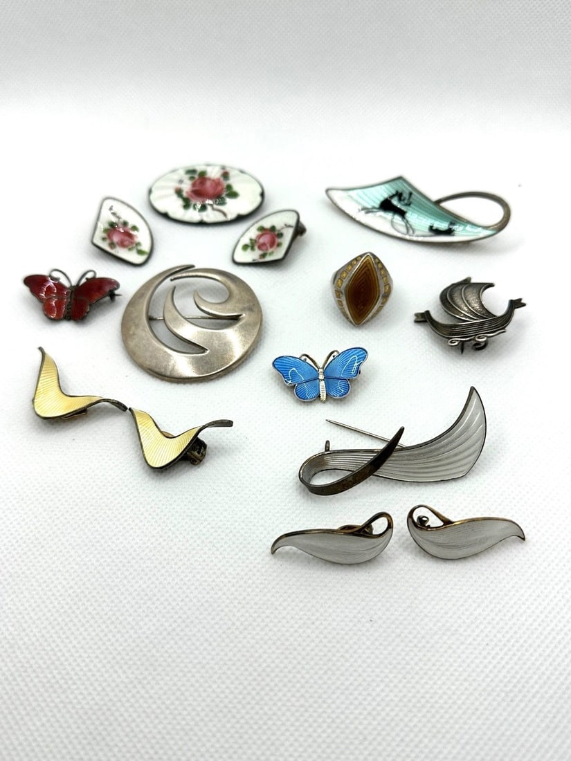 Norway Denmark Sterling Silver Enameled Jewelry; Tostrup, Holmsen, Scharning, BSL (1 of 6)