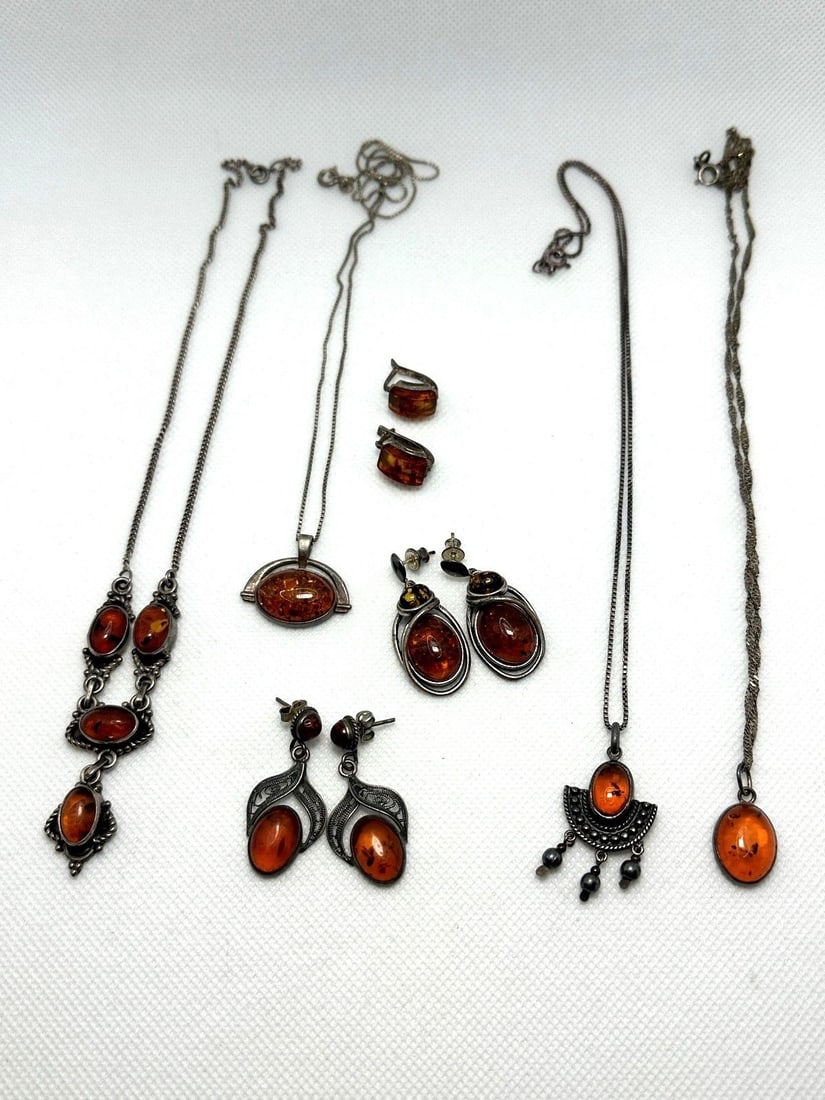Group of Amber Sterling Silver Jewelry (1 of 8)