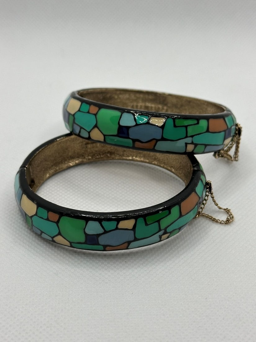 (2) Eisenberg Enamel Mosaic Bangle Bracelets (1 of 3)