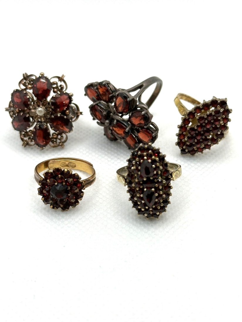 (5) Sterling Silver and Gold Filled Victorian Garnet Cluster Rings (1 of 6)