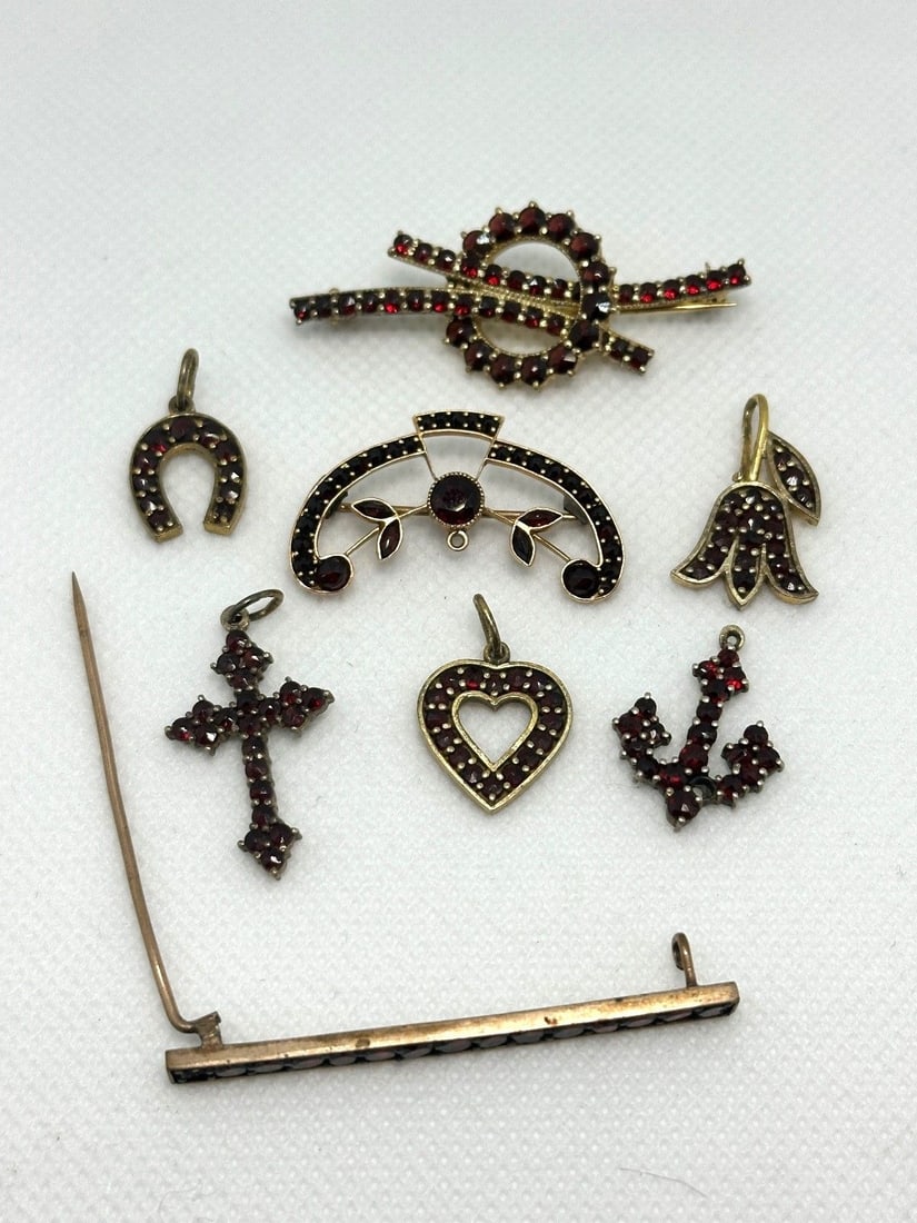 Group of Garnet Cluster Mourning Jewelry (1 of 6)