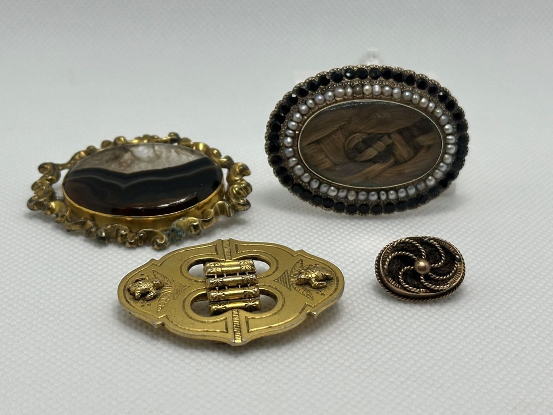 (4) Victorian Mourning Hair Brooches (1 of 6)