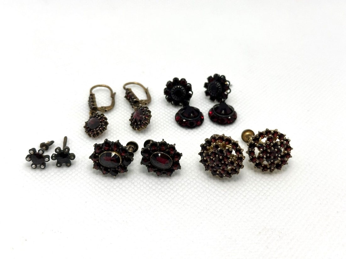 (5) Pairs Garnet Cluster Earrings (1 of 6)