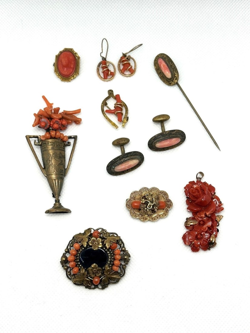 Group of Victorian Coral Jewelry Set in Gold Filled (1 of 7)