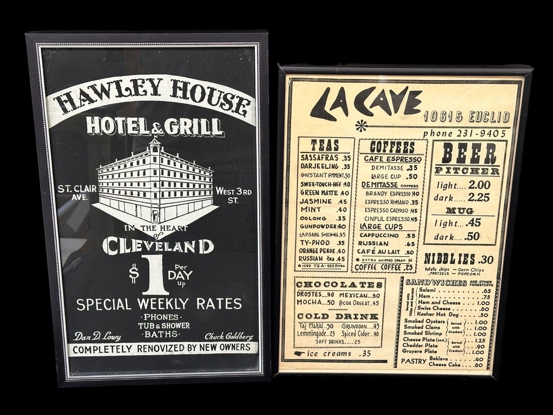 (2) Framed Cleveland Restaurant Advertisements (1 of 3)