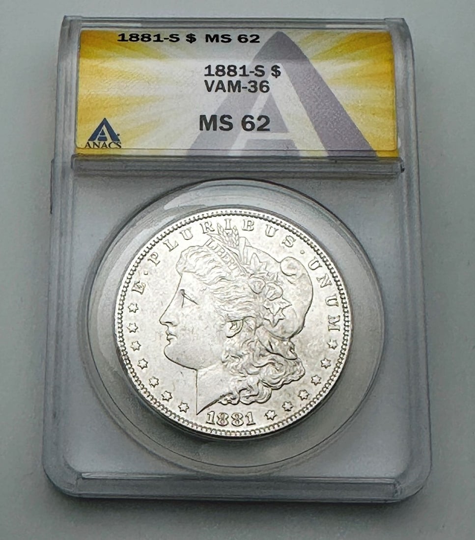 1881-S Morgan Silver Dollar Anacs MS 62 VAM-36 (1 of 2)