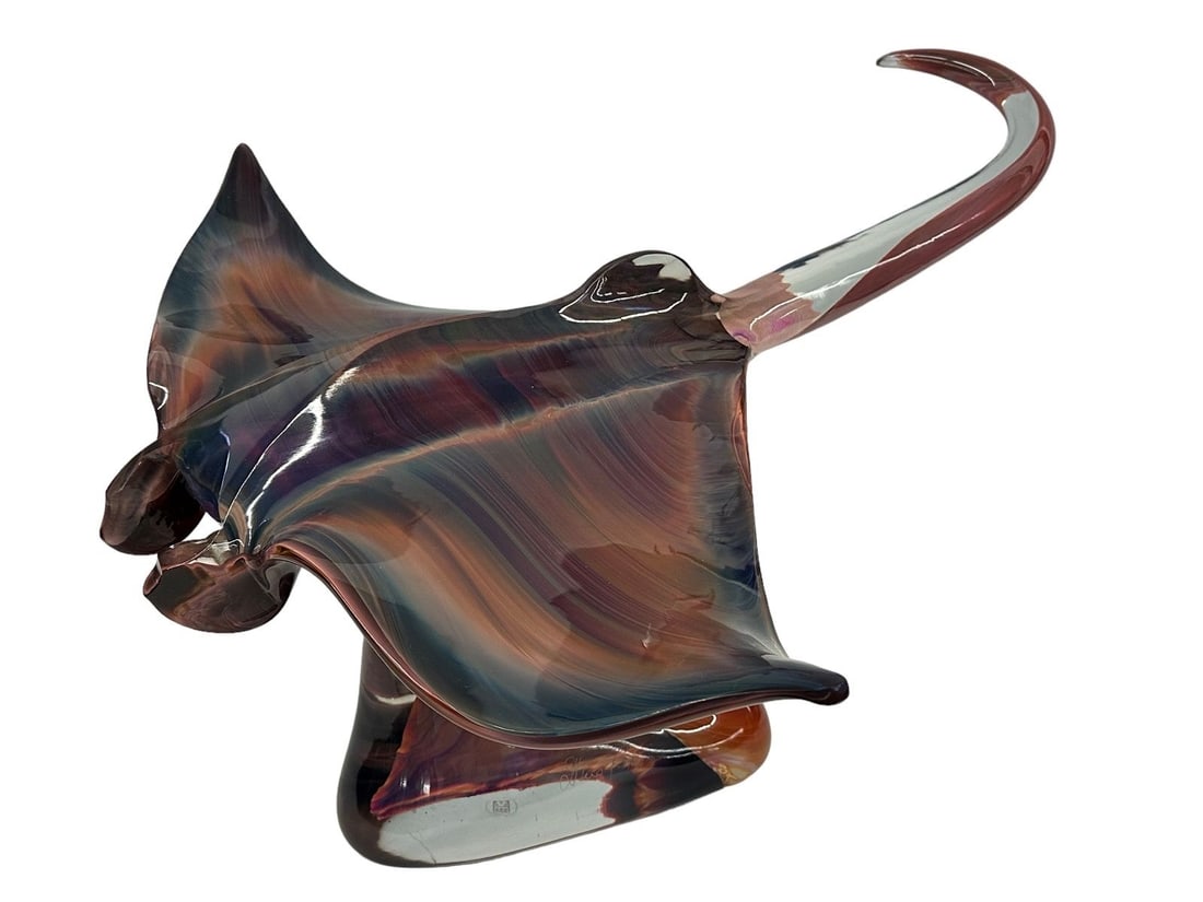 Dino Rosin (Italian 1948-Present) "Manta Ray" Murano Calcedonia Glass Sculpture (1 of 11)