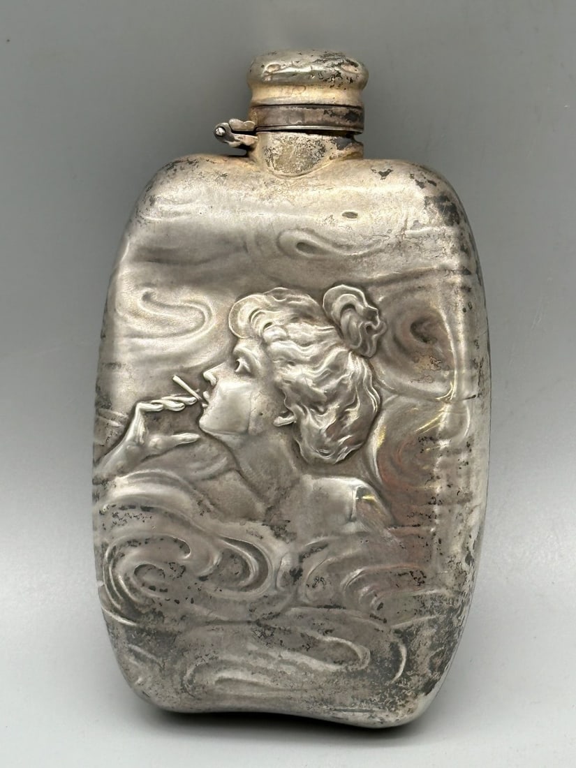 Sterling Silver Art Nouveau Hip Flask Unger Bros. (1 of 4)