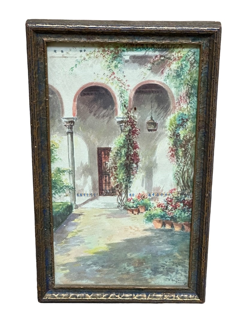 Francisco Candela Watercolor "Courtyard Vista": Francisco Candela Watercolor "Courtyard Vista": Framed and measuring 13 x 7.5".