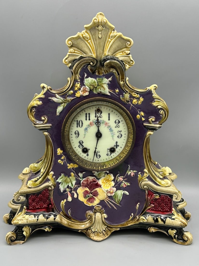 William Gilbert Porcelain Case Clock Hand Painted (1 of 9)