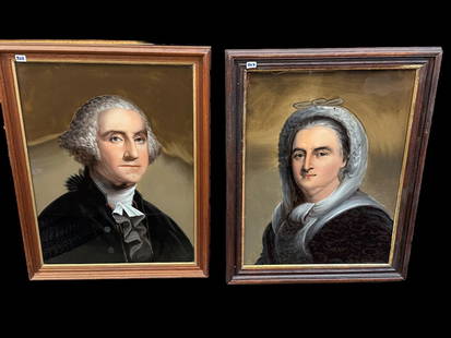 George & Martha Washington Portrait Reverse Paintings on Glass Attributed to William Matthew Prior: George and Martha Washington Portrait Reverse Paintings on Glass Attributed to William Matthew Prior (1806 to 1873): (Provenance; From the VOSE Gallery in Boston Harry Figgie Executive Office) Framed