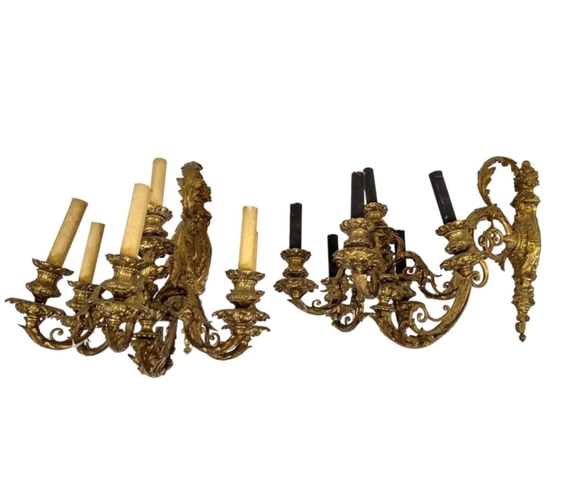 Pair Baroque French Bronze 6 Arm Wall Sconces (1 of 7)