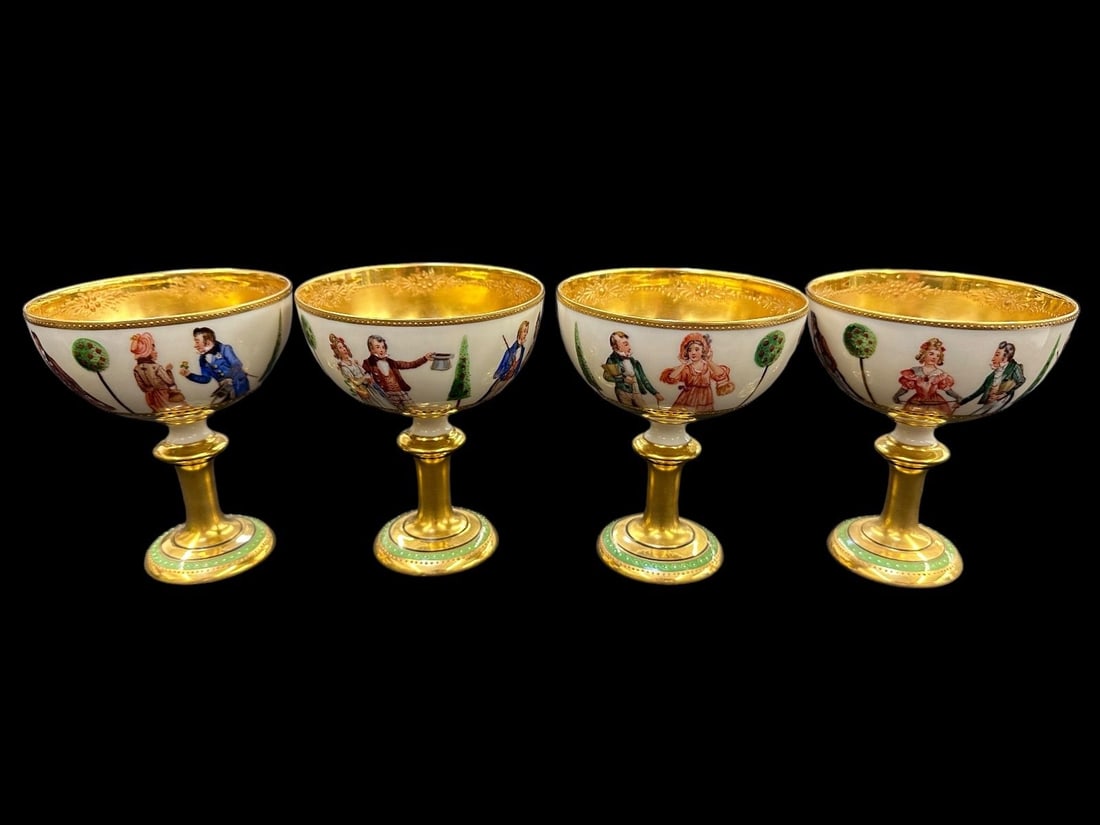 (4) Hand Painted Lamm Dresden Gold Wash Bowl Sherbet Cups (1 of 4)