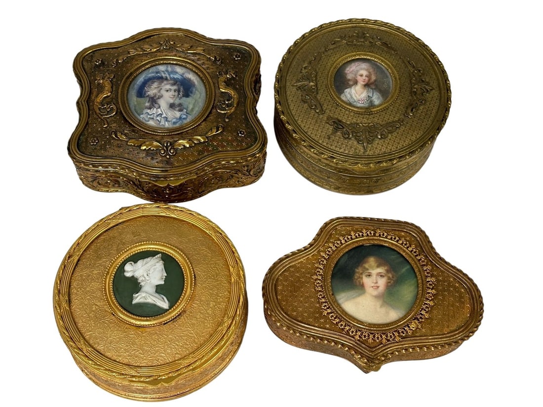 (4) Brass Ladies Dresser Boxes With Portraits (1 of 7)