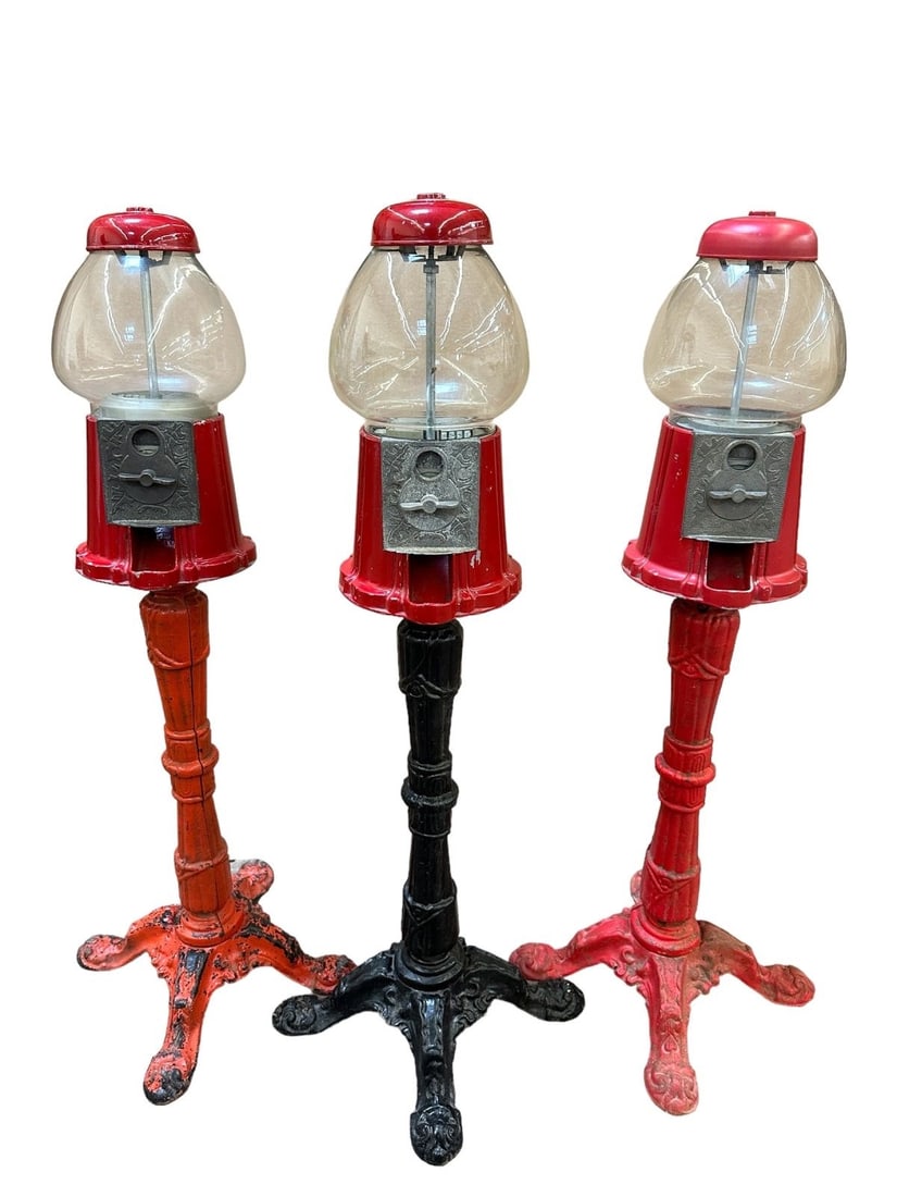 (3) Carousel Gumball Machines on Stands: (3) Carousel Gumball Machines on Stands. The machines are 39" tall.