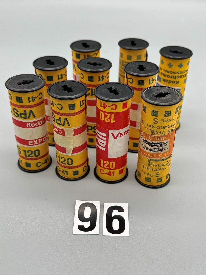 Mystery Film (10) Rolls of Exposed and Undeveloped Color Film Size 120: Mystery Film (10) Rolls of Exposed and Undeveloped Color Film Size 120: Nine rolls of color negative and one roll of Ektachrome. A total of 128 exposures. Just think of it, after you develop the film,