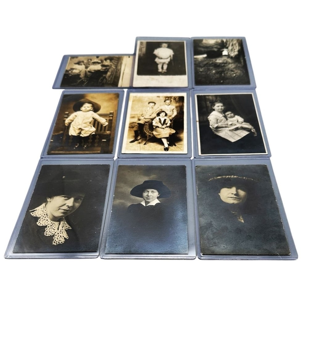 Real Photo Postcard Group: Real Photo Postcard Group contains (9) vintage portraits in black and white.