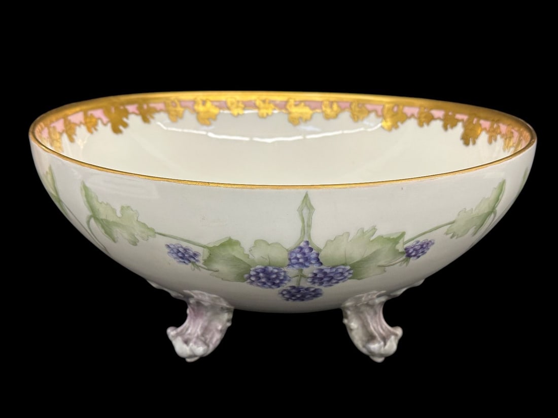 T & V Limoges Porcelain Footed Punch Bowl: T & V Limoges Porcelain Footed Punch Bowl: Measures 6.75" tall, 14" in diameter.