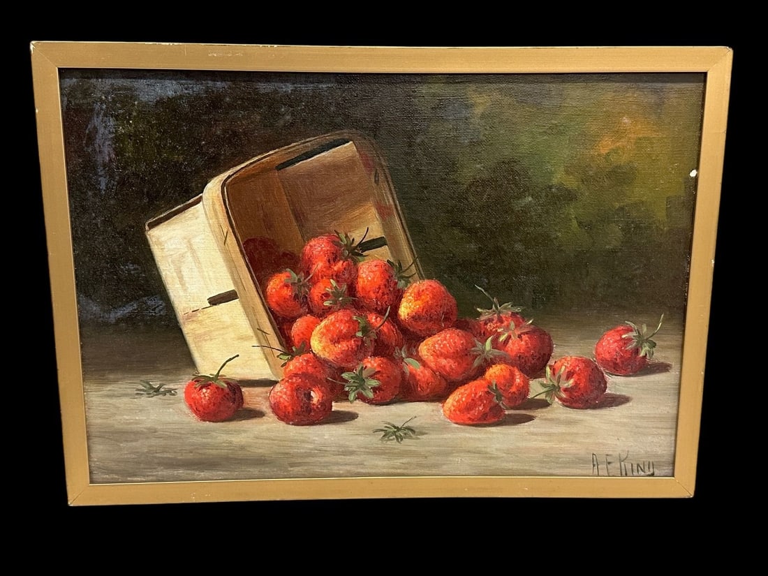 A.F. Kind Oil on Board "Strawberries": A.F. Kind Oil on Board "Strawberries": Measures 13 x 9".