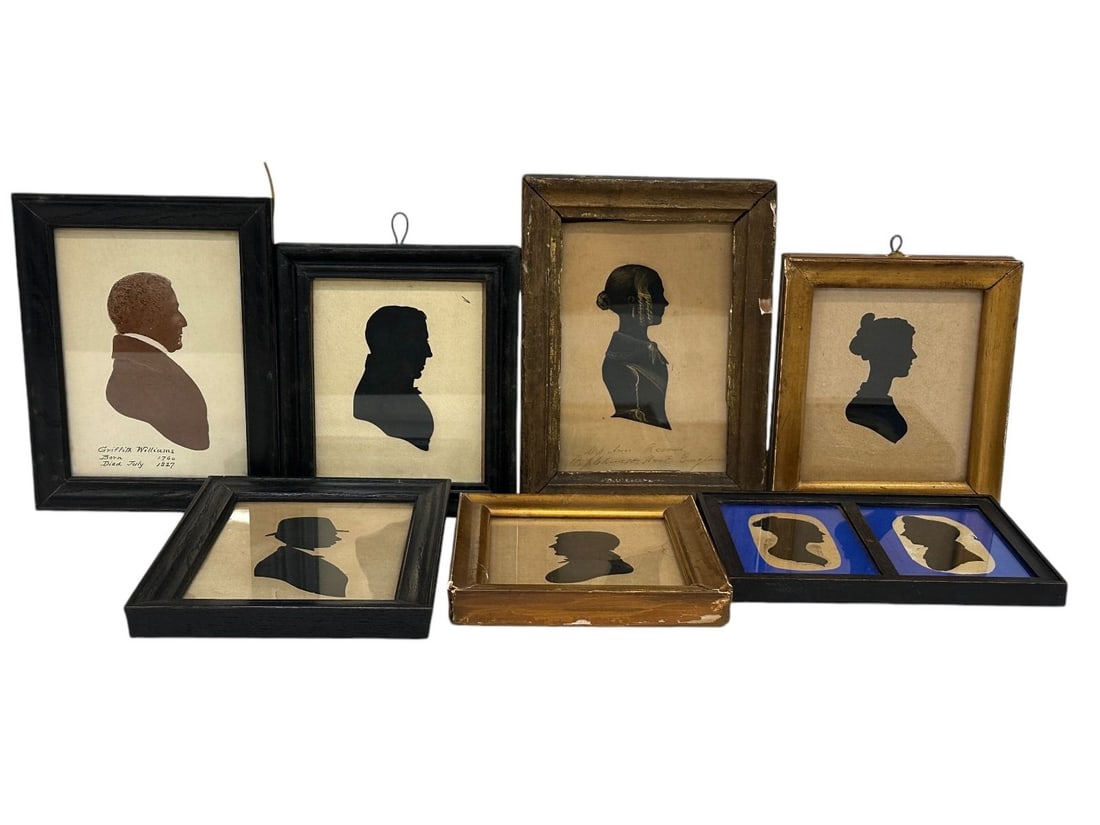 (8) Group of Silhouettes in Frames: (8) Group of Silhouettes in Frames: Largest measures 7 x 5.25".