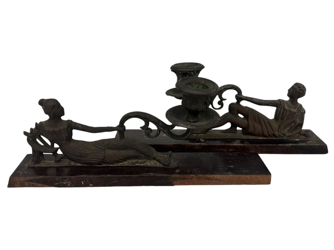 Neoclassical Architectural Fragment Pairs: Neoclassical Architectural Fragment Pairs: Base 10.25" long and 4" tall. Both candle holders.